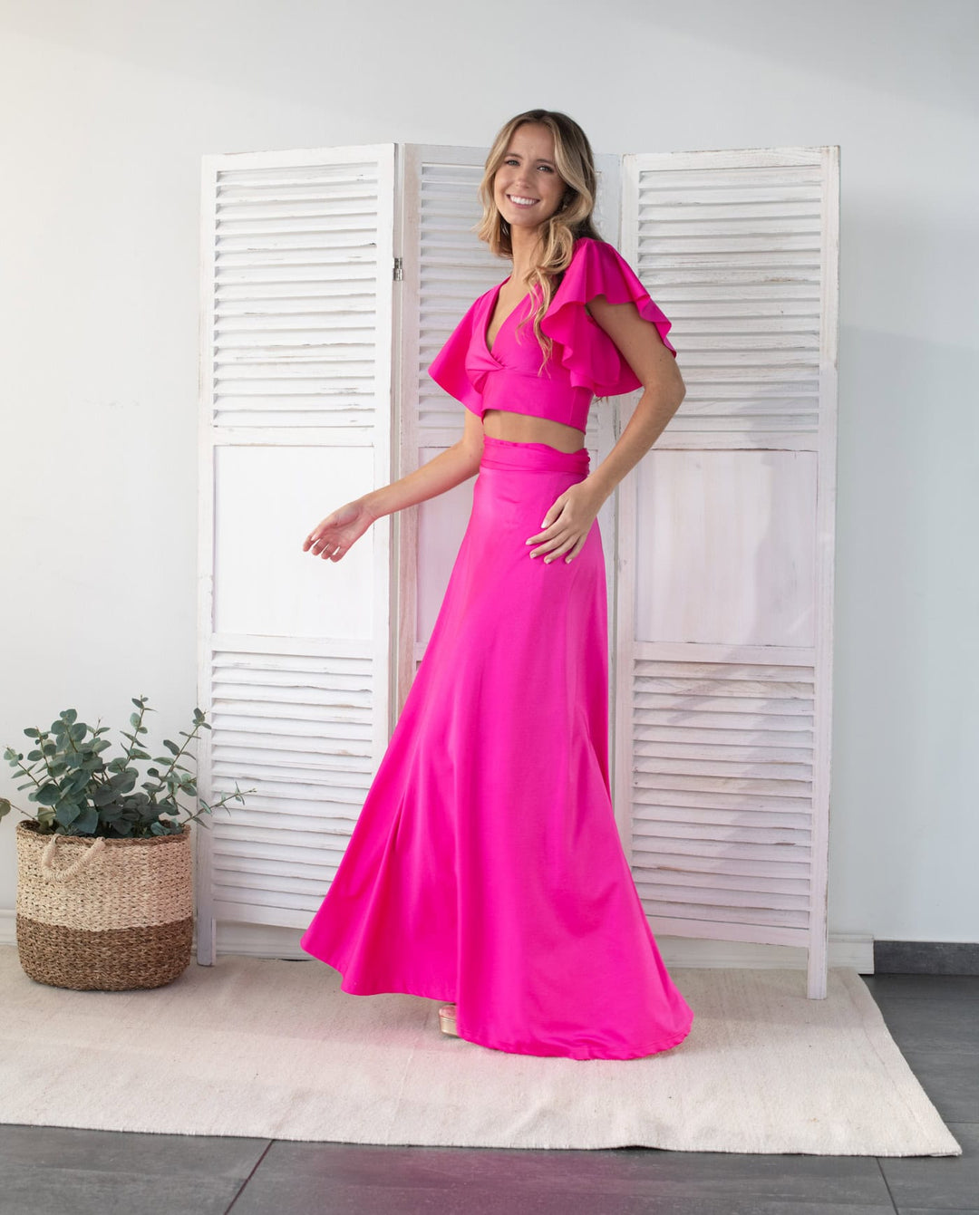 Conjunto de fiesta Isa Lycra Dupont Fucsia