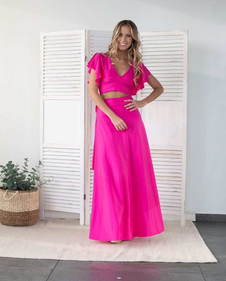 Conjunto de fiesta Isa Lycra Dupont Fucsia