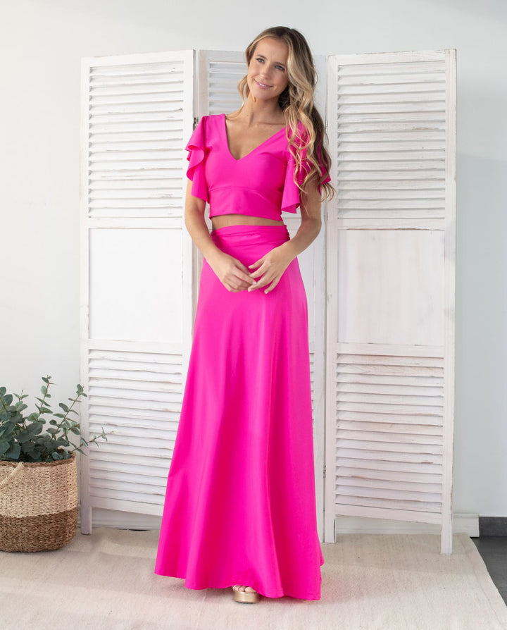 Conjunto de fiesta Isa Lycra Dupont Fucsia