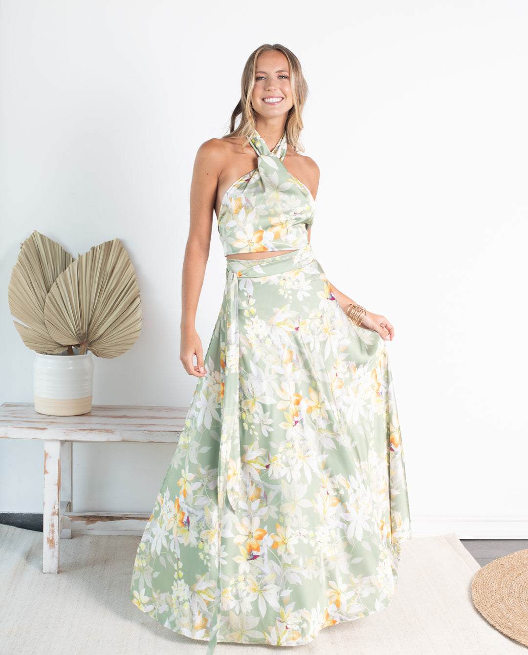 Conjunto Lucia de Seda Estampada Verde