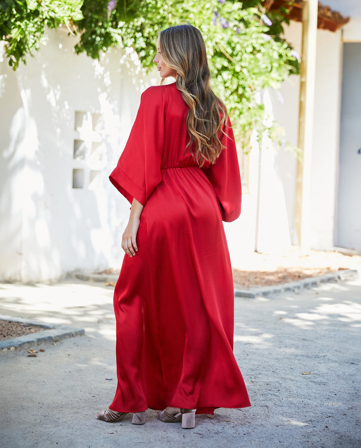 Vestido Largo de Fiesta Pola Satín Rojo