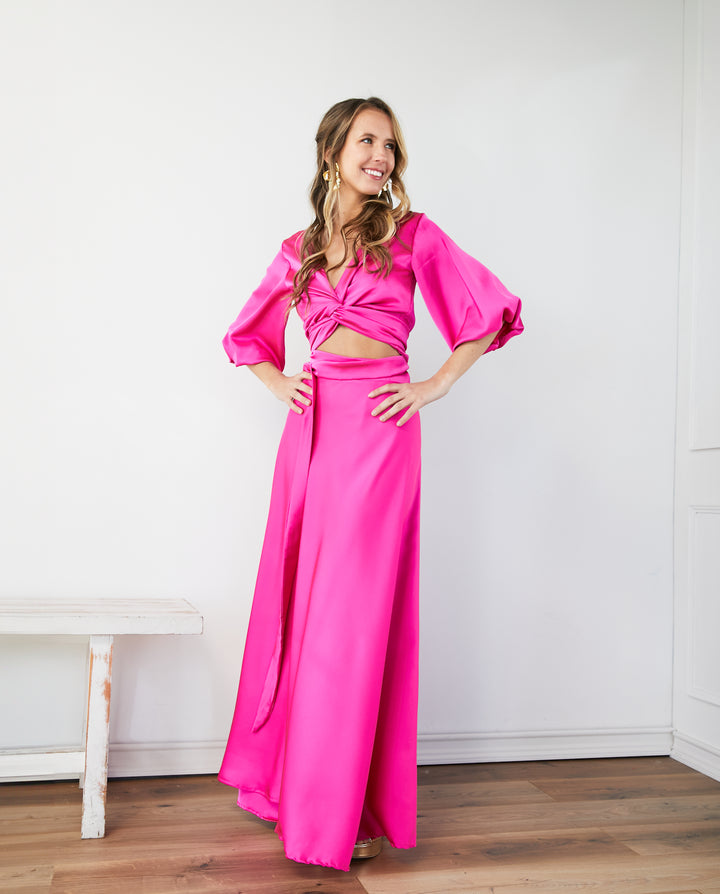 Conjunto Maite Seda Fucsia