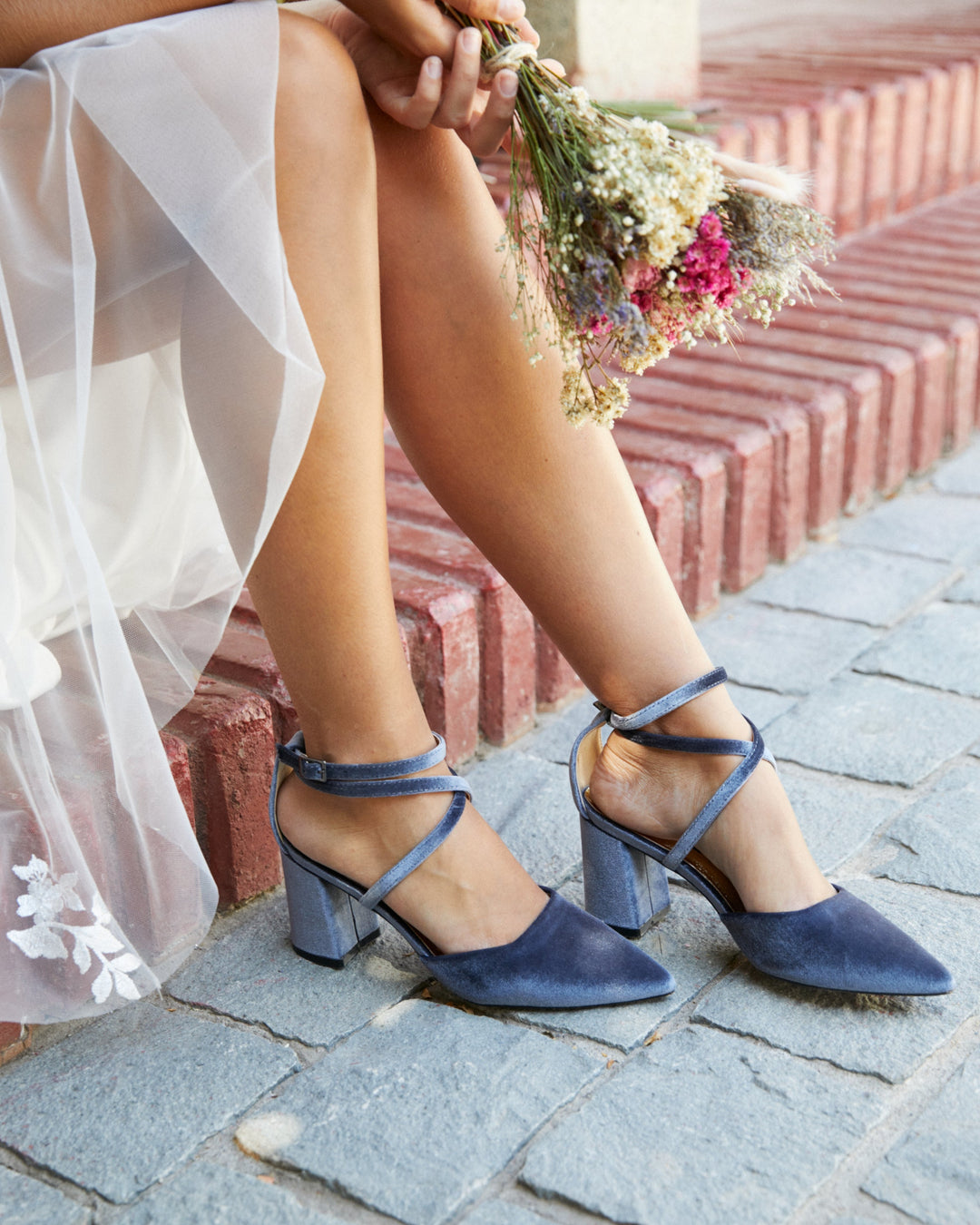 Zapato De Fiesta Terciopelo Málaga Azul Piedra