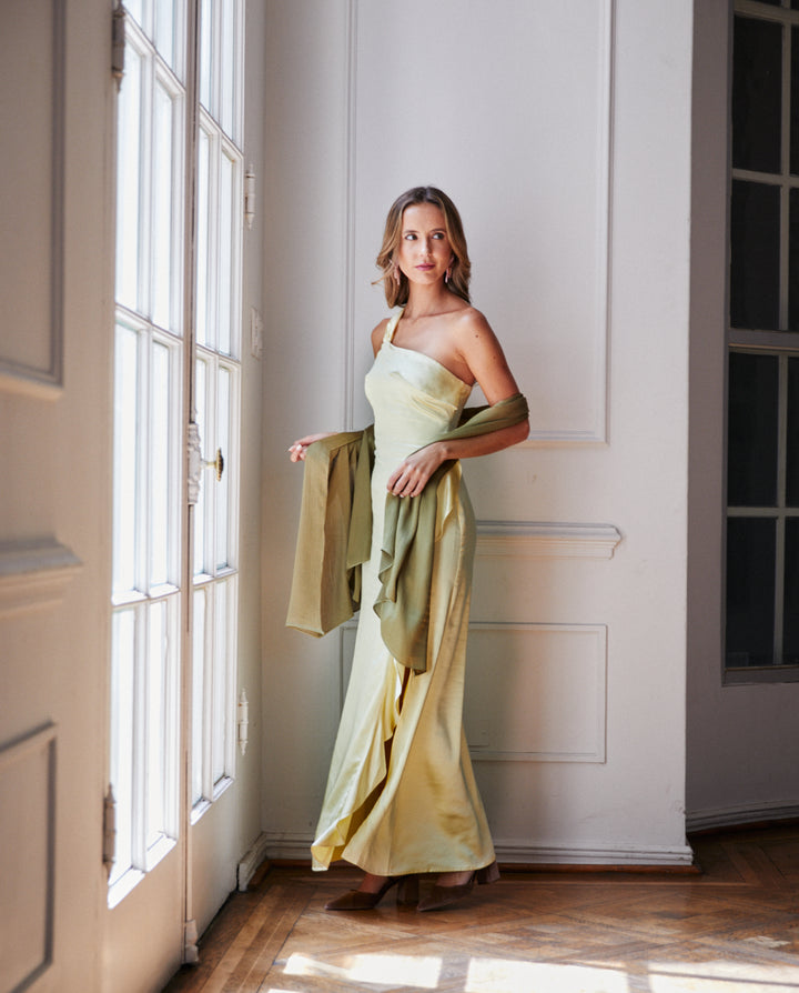 Pañuelo Antonia Satín Plisado Verde Olivo