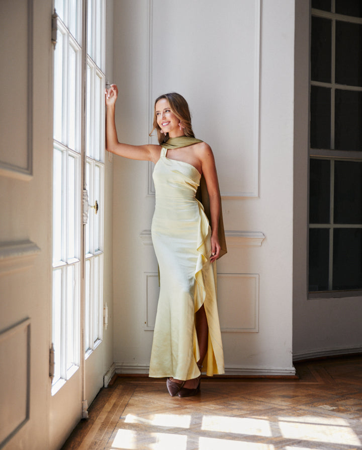 Pañuelo Antonia Satín Plisado Verde Olivo