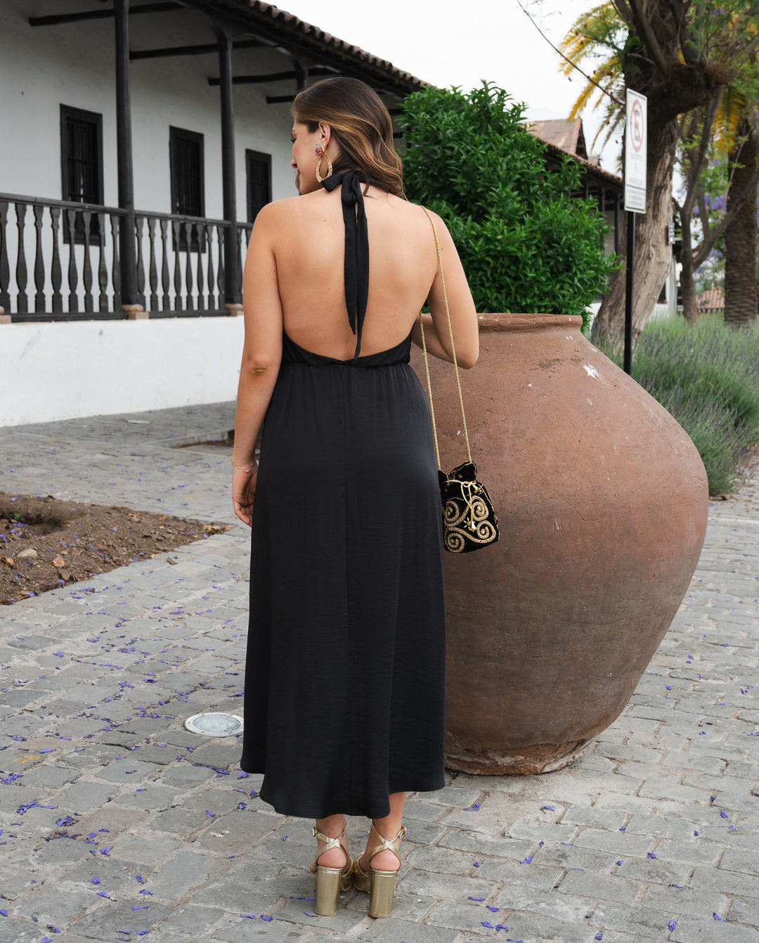 Vestido Midi de Fiesta Violeta Negro