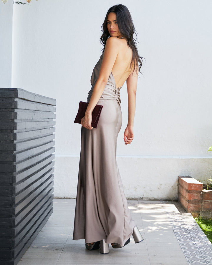 Vestido Largo de Fiesta Alba Taupe