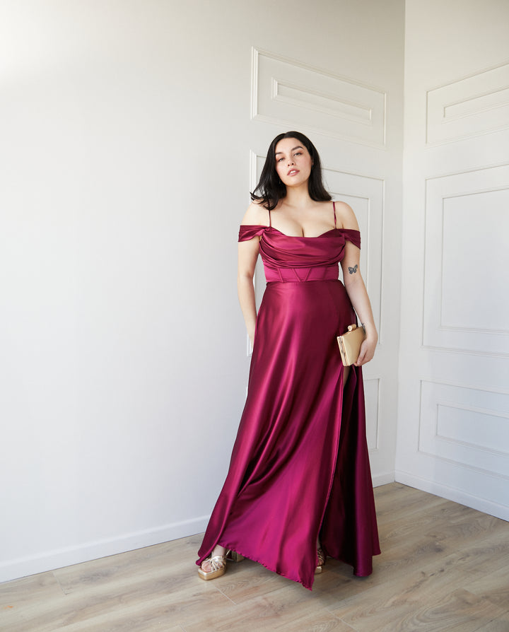 Vestido Largo de Fiesta Atenea Corset Cherry