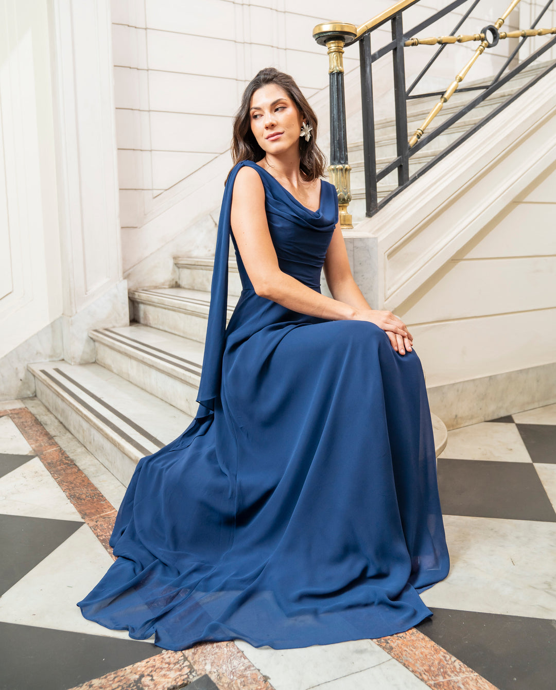 Vestido Largo de Fiesta Celine Azul Oscuro