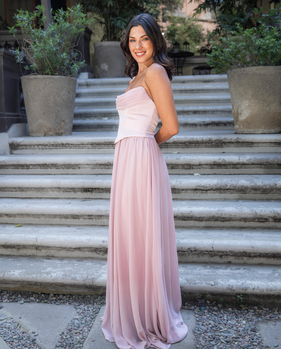 Vestido Largo de Fiesta Duna Rosado