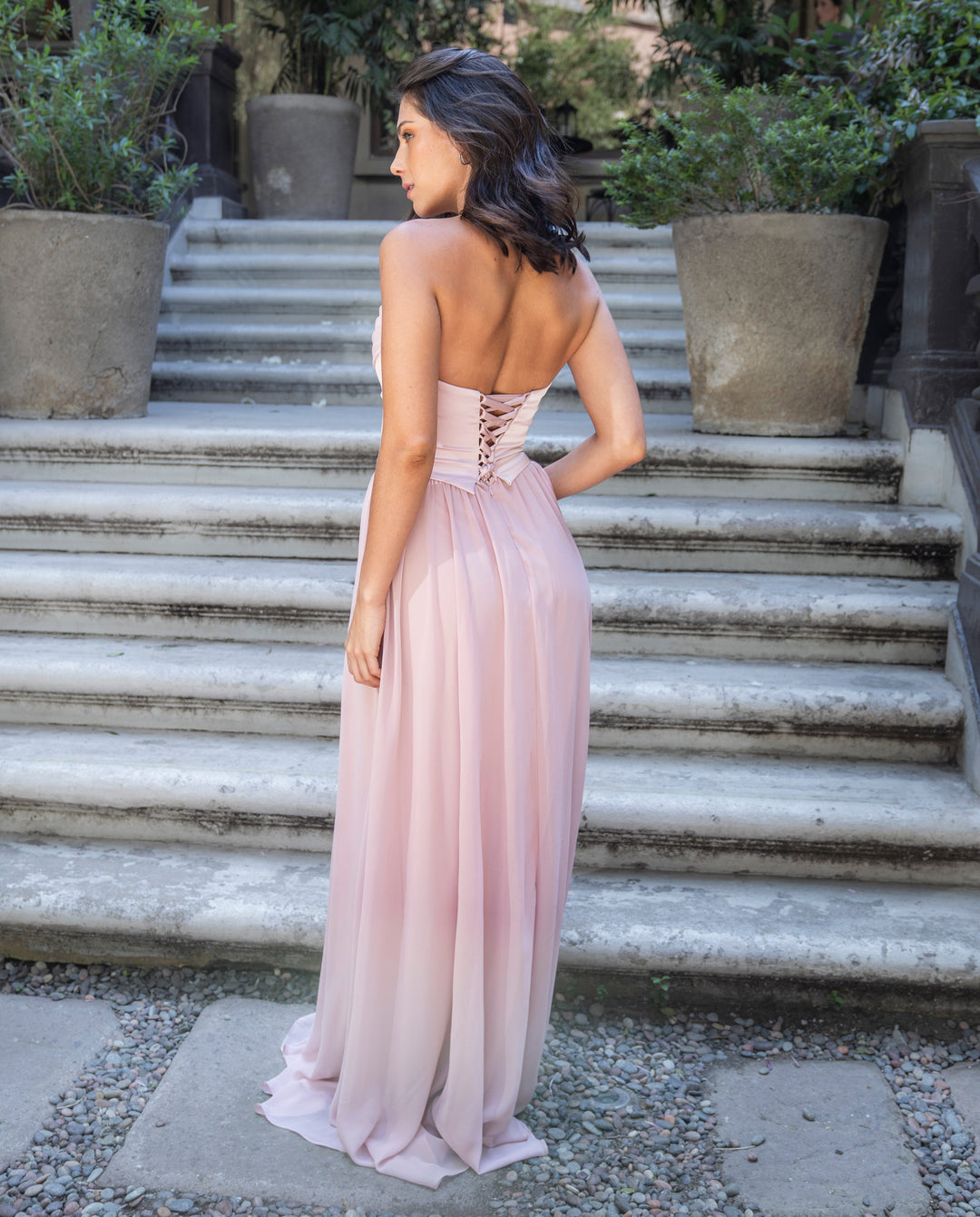 Vestido Largo de Fiesta Duna Rosado