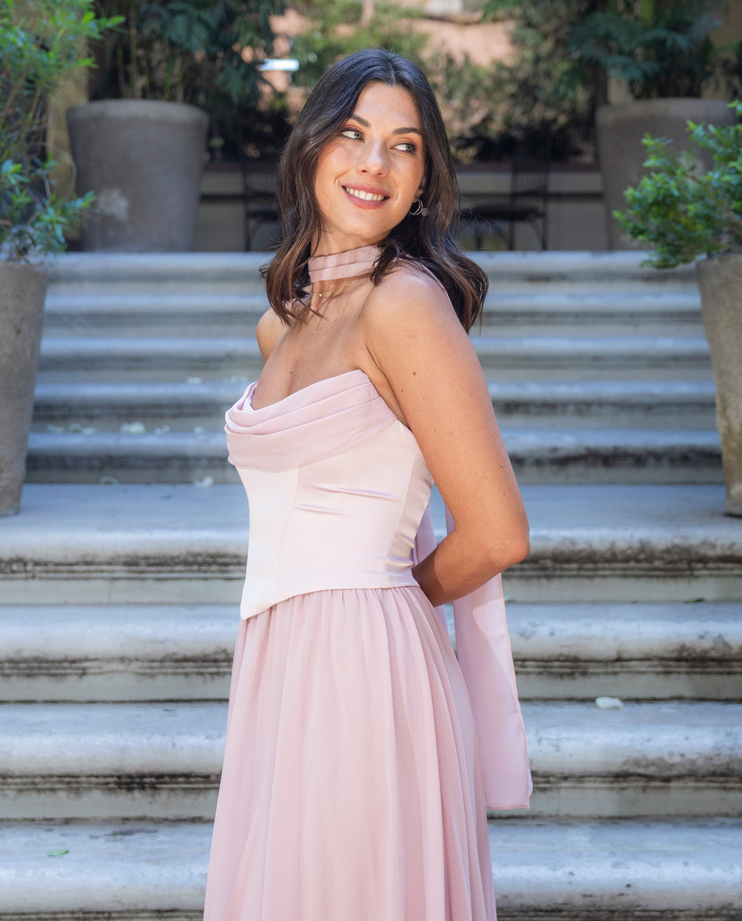 Vestido Largo de Fiesta Duna Rosado