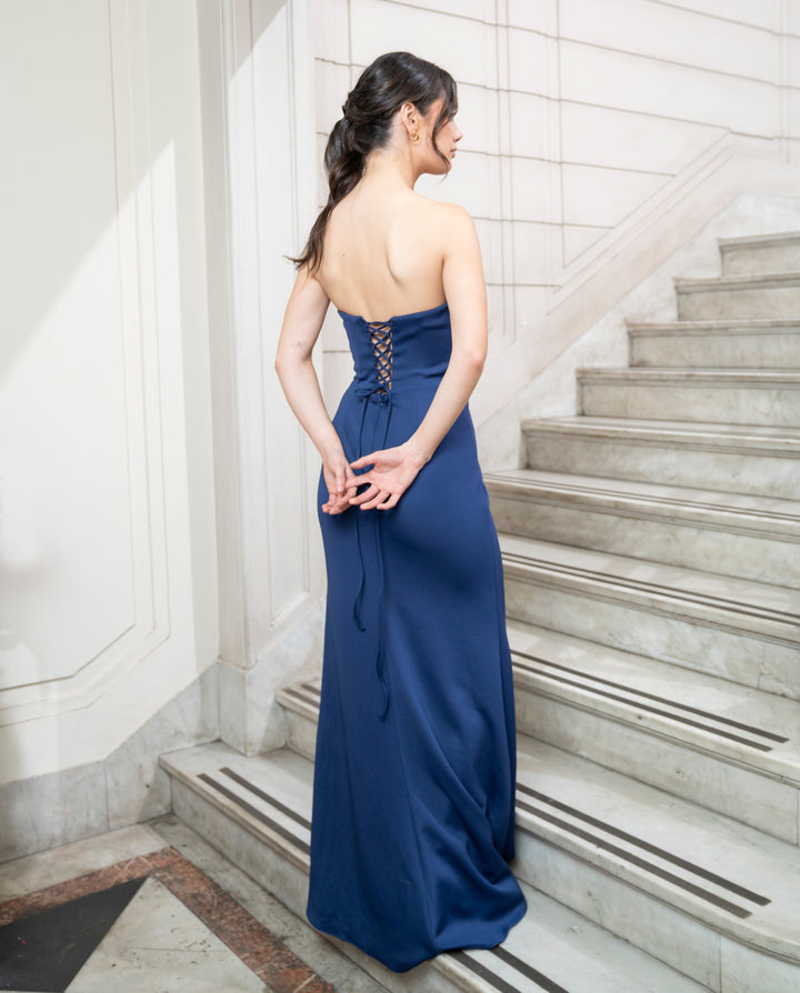 Vestido Largo de Fiesta Elia Azul Oscuro