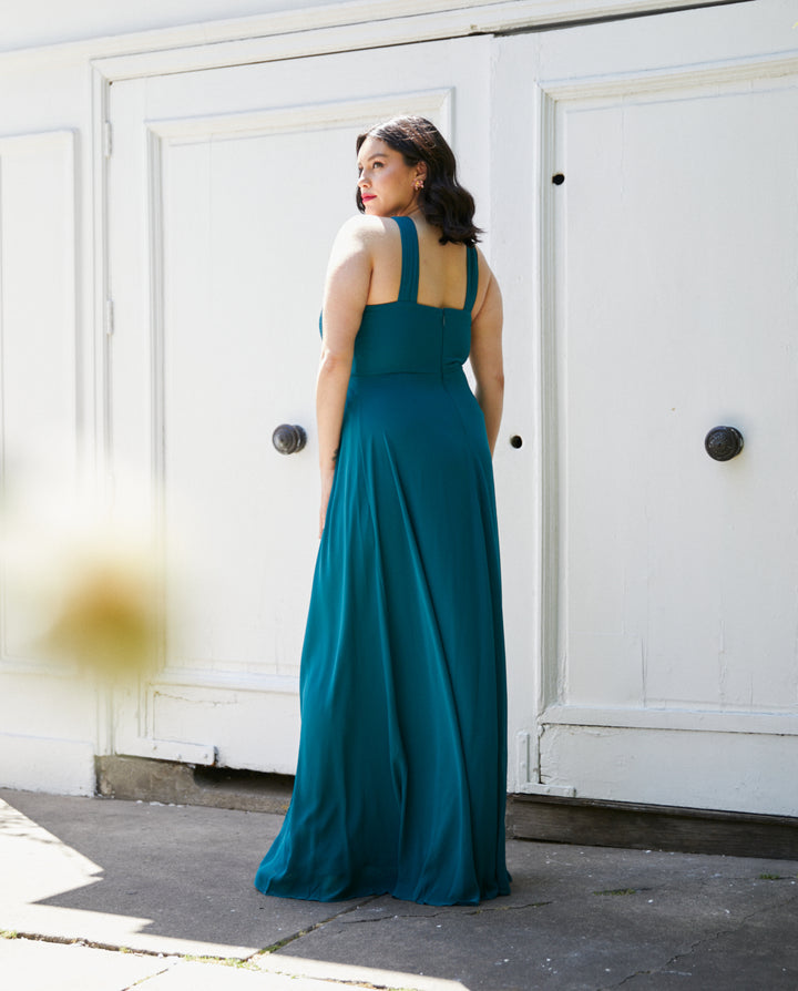 Vestido Largo de Fiesta Elisa Halter Turquesa Oscuro