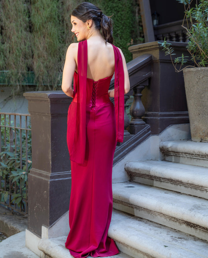 Vestido Largo de Fiesta Jade Burdeo