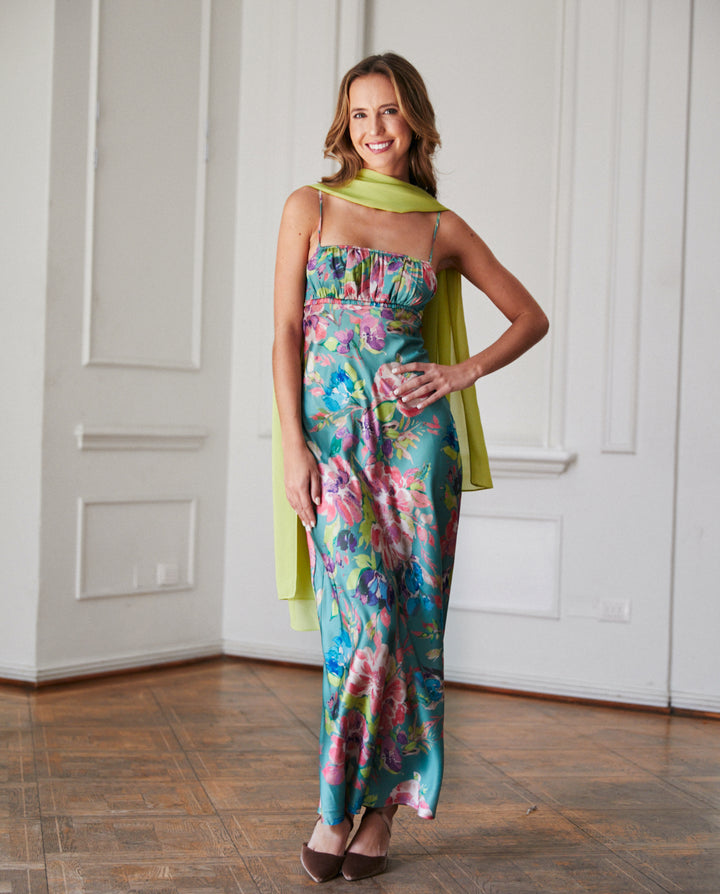 Vestido Largo de Fiesta Maria Elena Fondo Verde