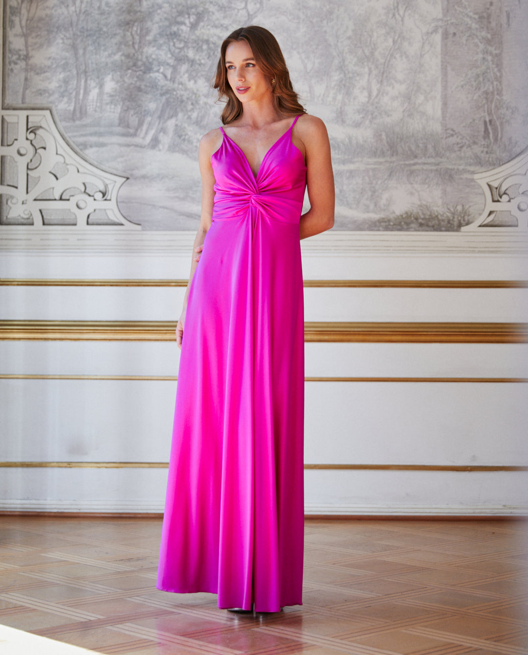 Vestido Largo de Fiesta Nudo Magenta