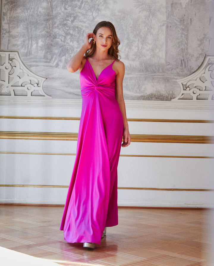 Vestido Largo de Fiesta Nudo Magenta