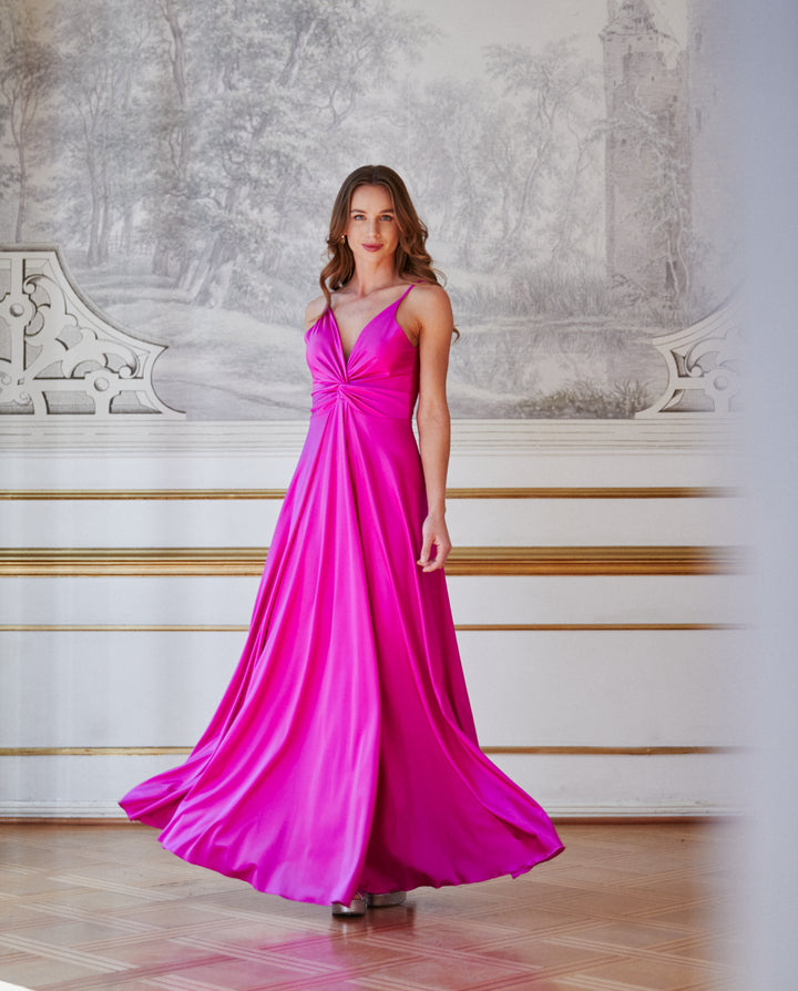 Vestido Largo de Fiesta Nudo Magenta