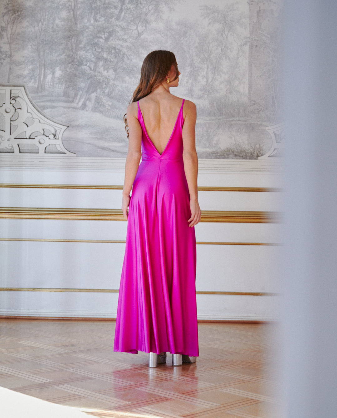 Vestido Largo de Fiesta Nudo Magenta