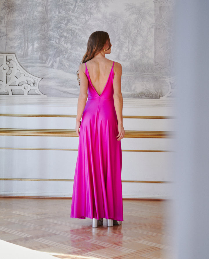 Vestido Largo de Fiesta Nudo Magenta