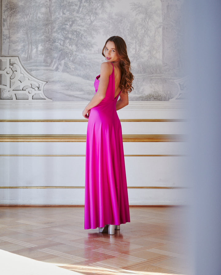 Vestido Largo de Fiesta Nudo Magenta