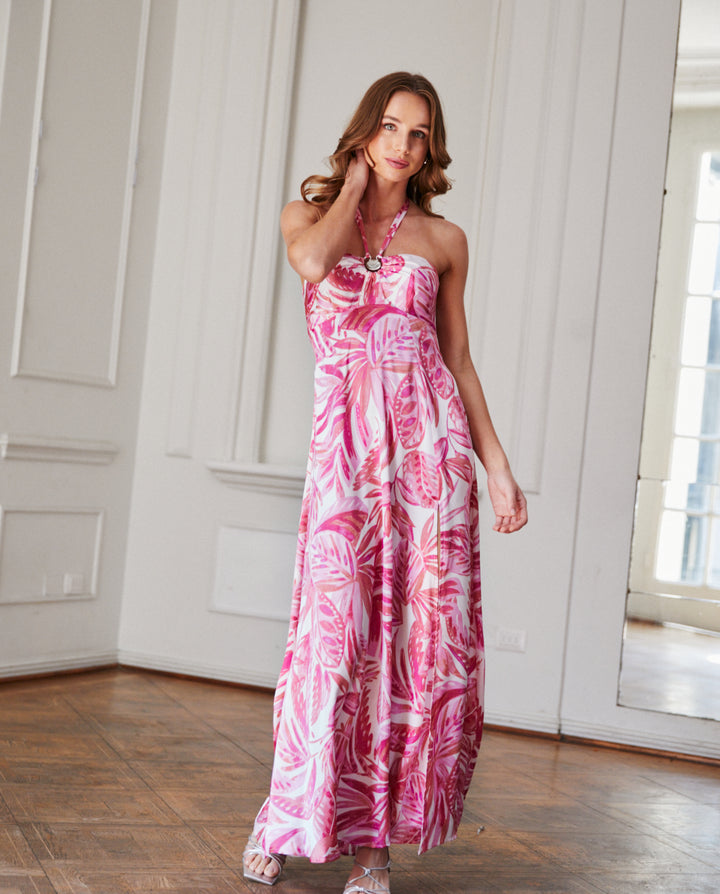 Vestido Largo de Fiesta Solana Fondo Rosado