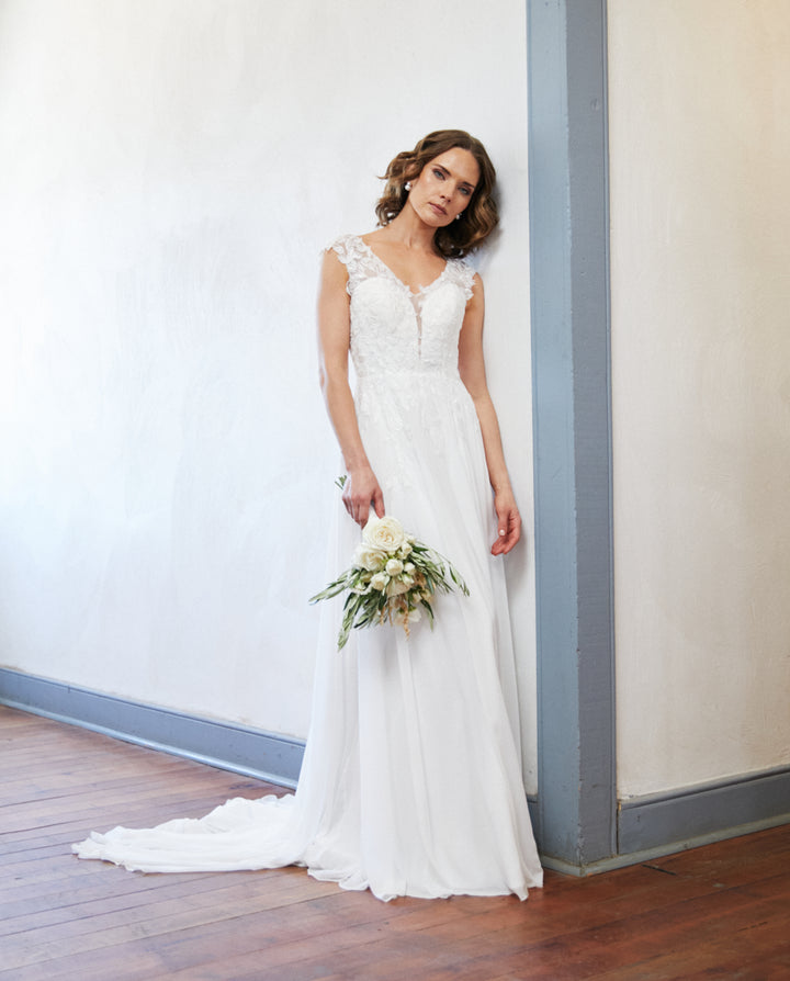 Vestido Largo de Novia Aura Gasa Ivory