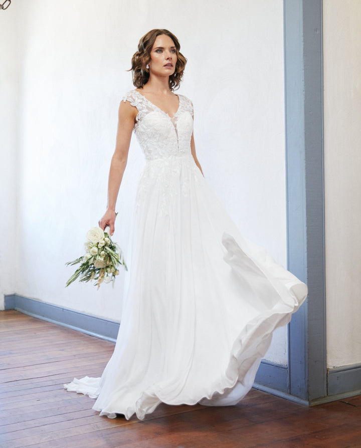 Vestido Largo de Novia Aura Gasa Ivory