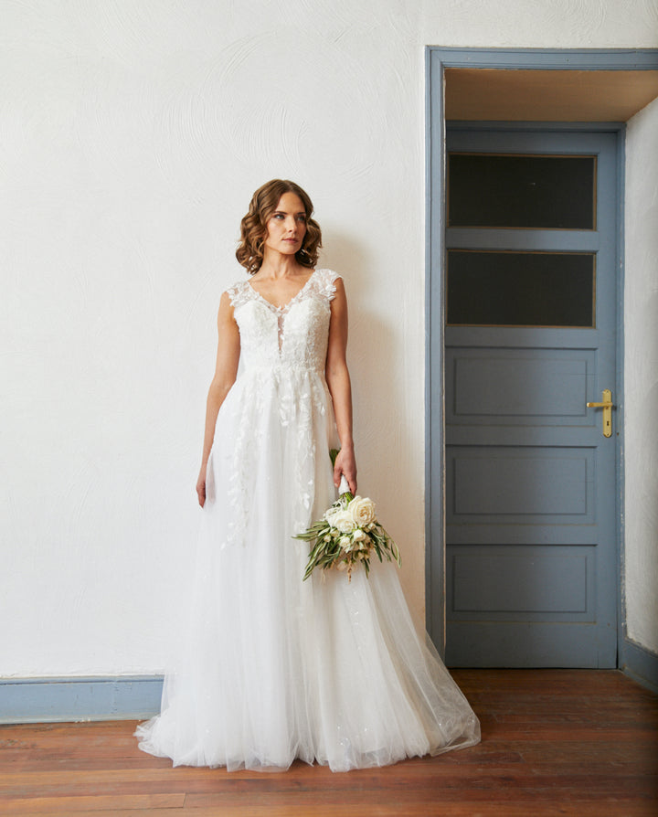 Vestido Largo de Novia Aura Tul Ivory