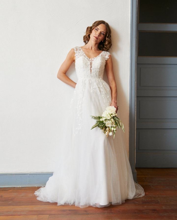 Vestido Largo de Novia Aura Tul Ivory