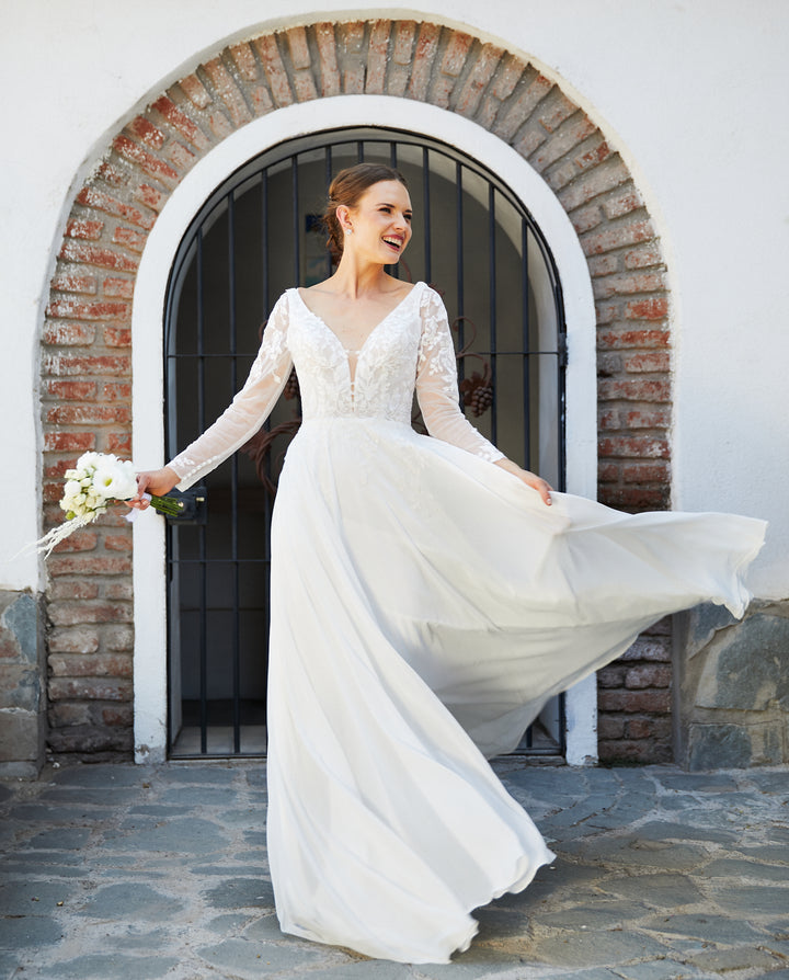 Vestido Largo de Novia Clair Ajustable Gasa Ivory