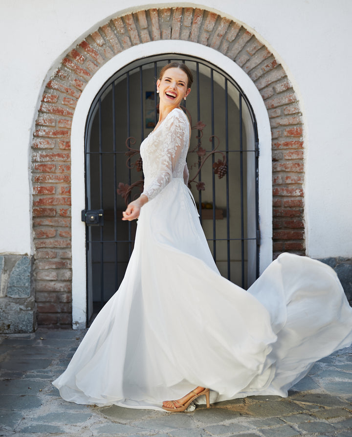 Vestido Largo de Novia Clair Ajustable Gasa Ivory