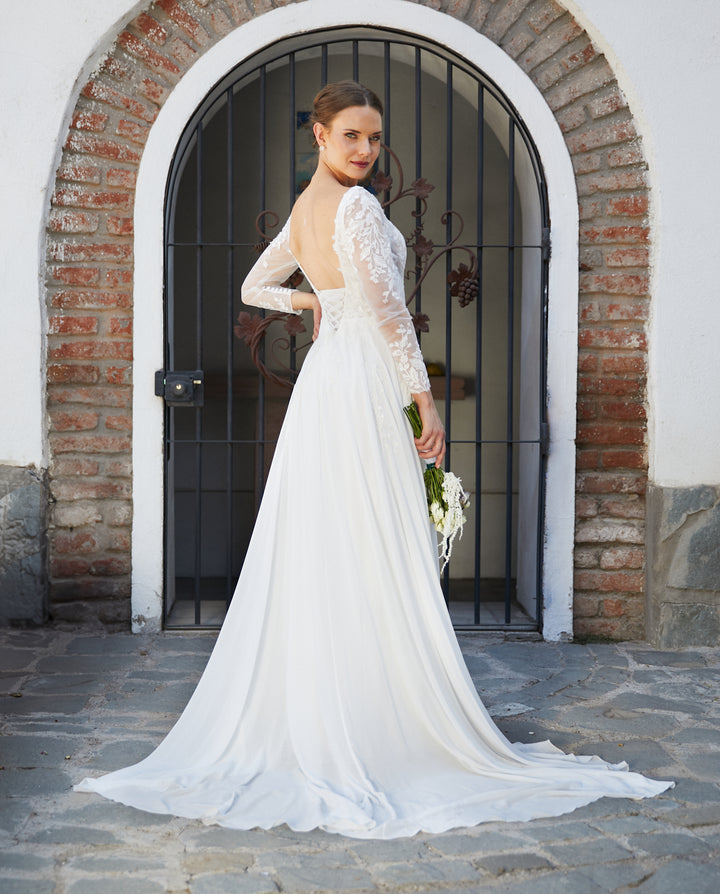 Vestido Largo de Novia Clair Ajustable Gasa Ivory