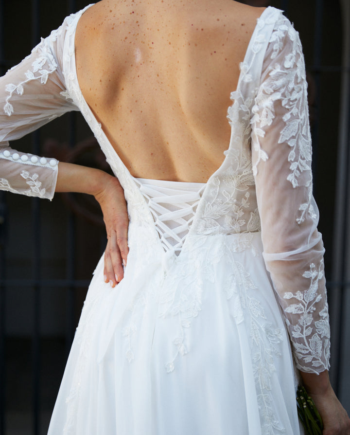 Vestido Largo de Novia Clair Ajustable Gasa Ivory