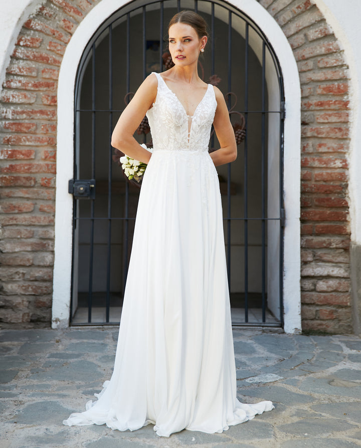 Vestido Largo de Novia Clair Ajustable Gasa Ivory