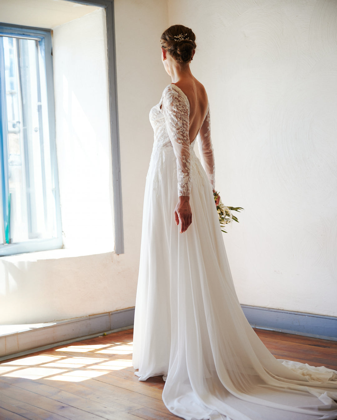 Vestido Largo de Novia Clair Cierre Gasa Ivory