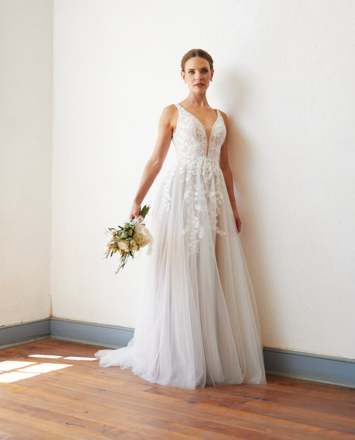 Vestido Largo de Novia Eloise Tul Nude