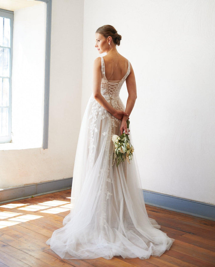 Vestido Largo de Novia Eloise Tul Nude