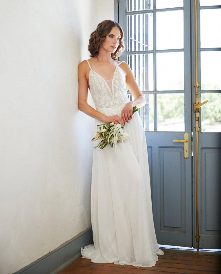 Vestido Largo de Novia Lys Gasa Ivory