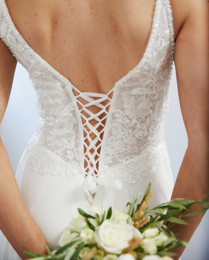 Vestido Largo de Novia Lys Gasa Ivory