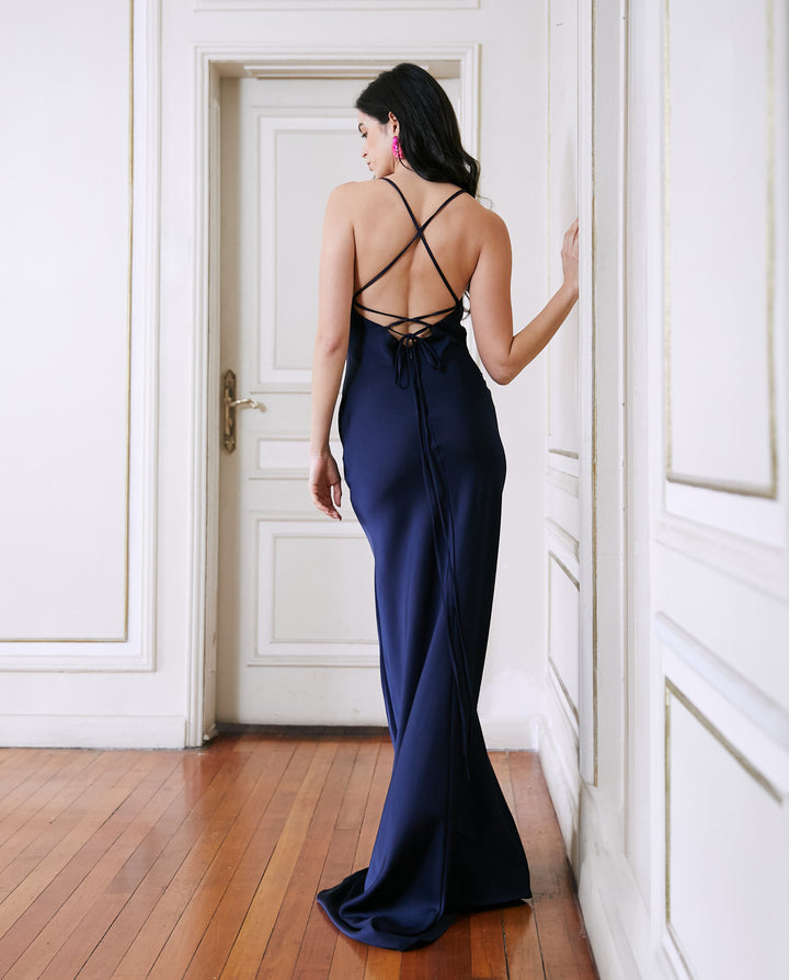 Vestido Largo de Fiesta Alina Azul Oscuro