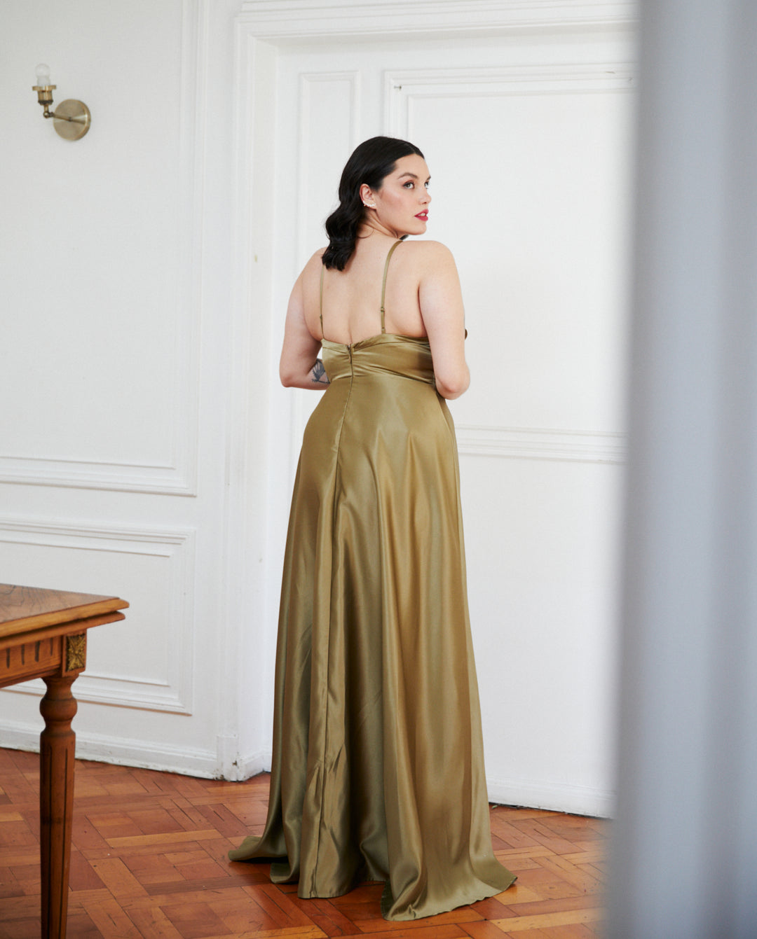 Vestido Largo de Fiesta Bea Verde Olivo