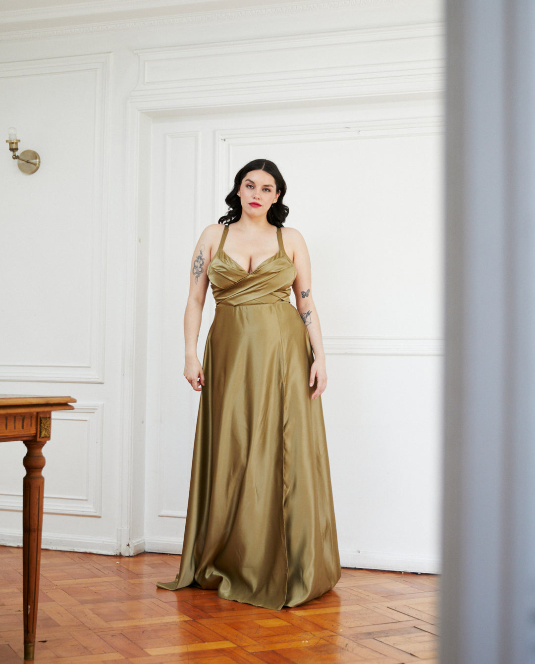 Vestido Largo de Fiesta Bea Verde Olivo