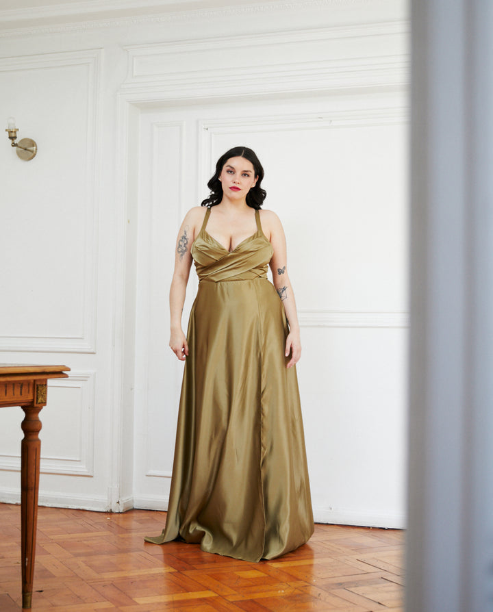 Vestido Largo de Fiesta Bea Verde Olivo