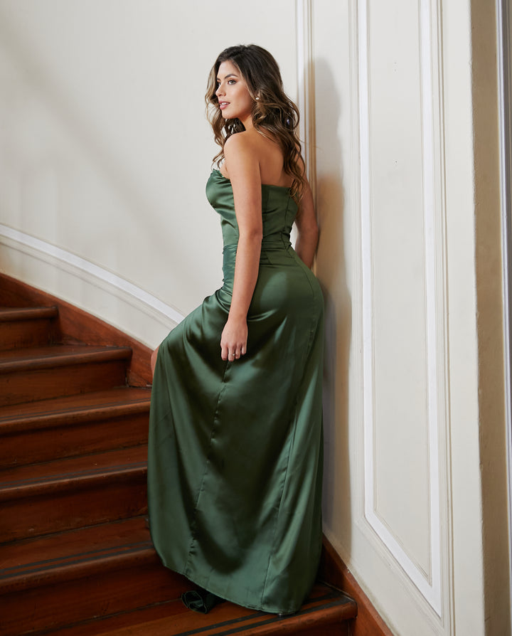 Vestido Largo de Fiesta Domi Verde Olivo