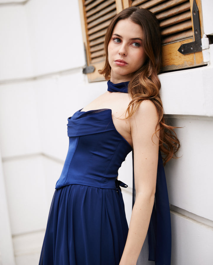 Vestido Largo de Fiesta Duna Azul Oscuro