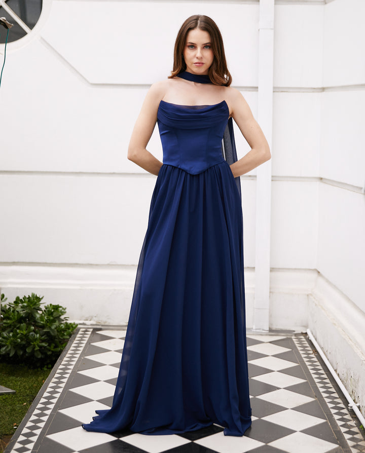 Vestido Largo de Fiesta Duna Azul Oscuro