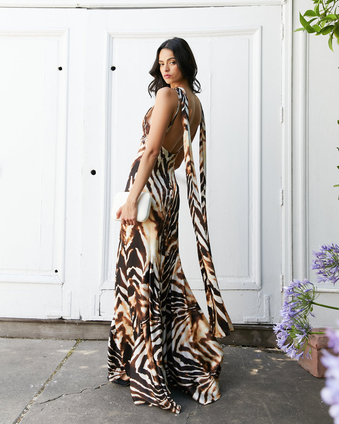 Vestido Largo de Fiesta Emma Print Fondo Blanco