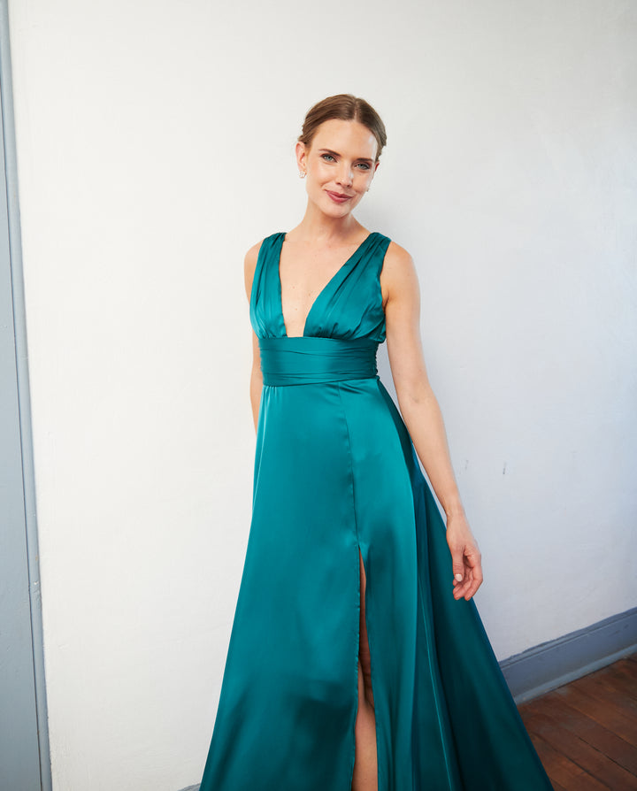 Vestido Largo de Fiesta Isabel Verde Petroleo